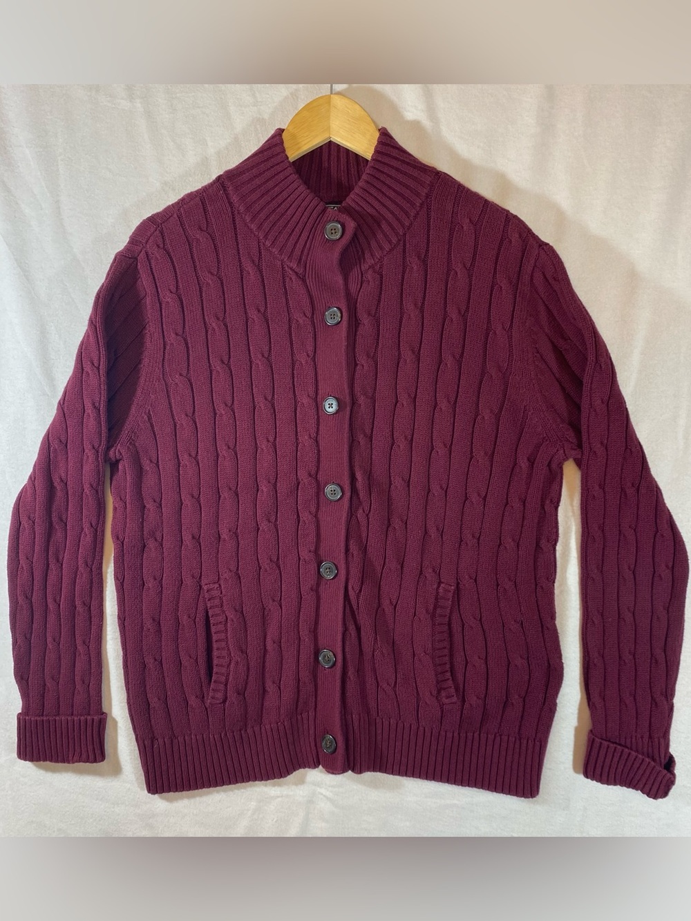 Women’s American Living Cable Knit Button-Front Sweater Cardigan - Burgundy